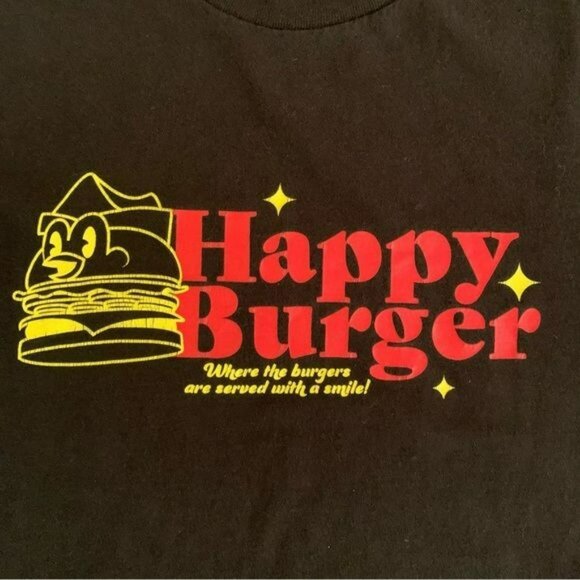 Happy Burger graphic black short sleeve three dots tshirt men’s medium - Picture 6 of 8